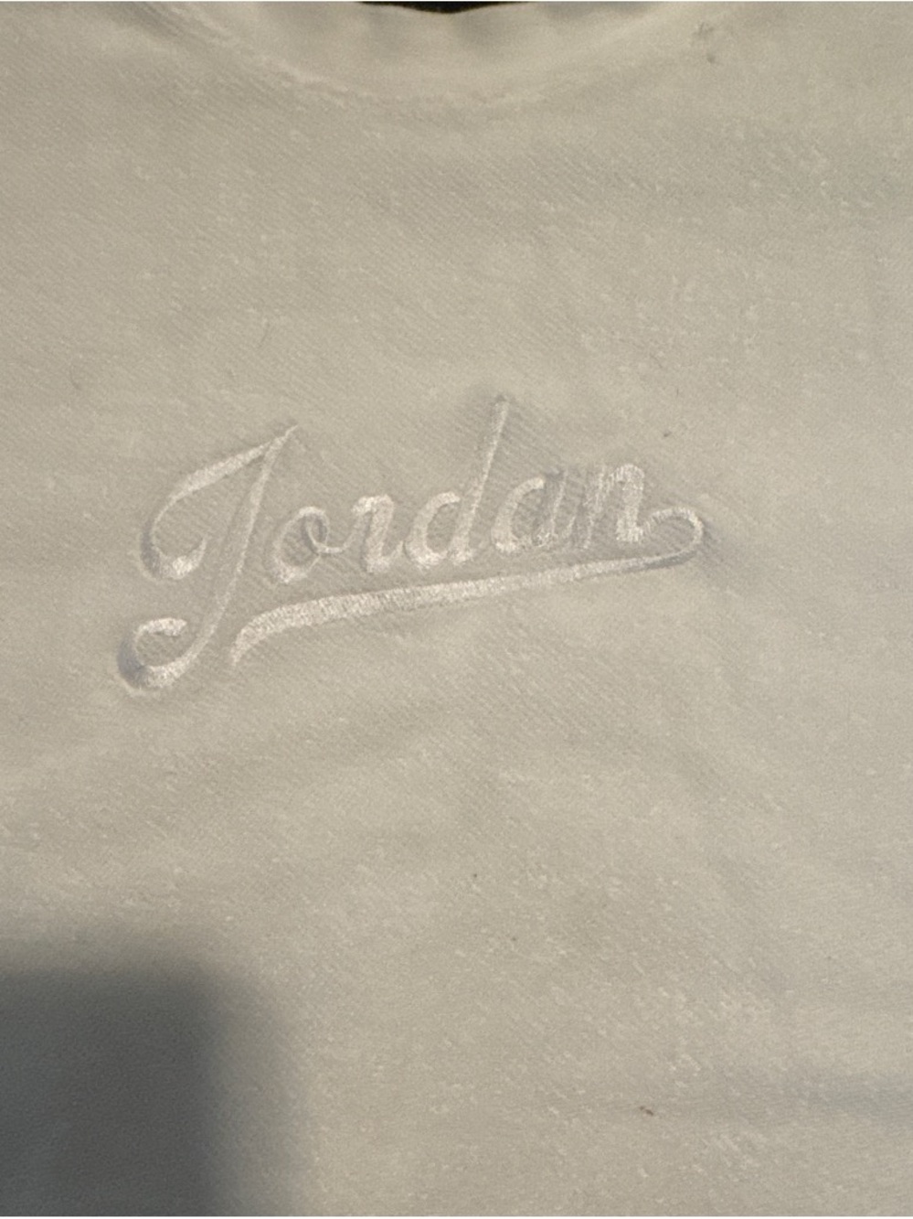Jordan White  Crewneck Sweatshirt soft terry torso with cotton sleeves